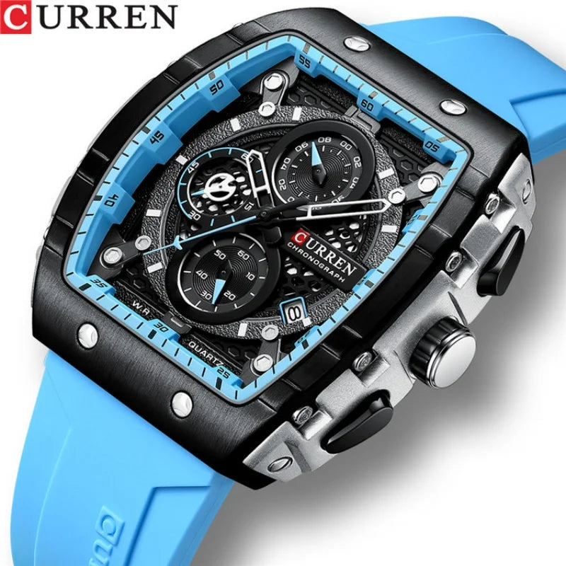 CURREN Men’s Black Leather Watch – Chronograph – Mahalti Dubai Qatar 