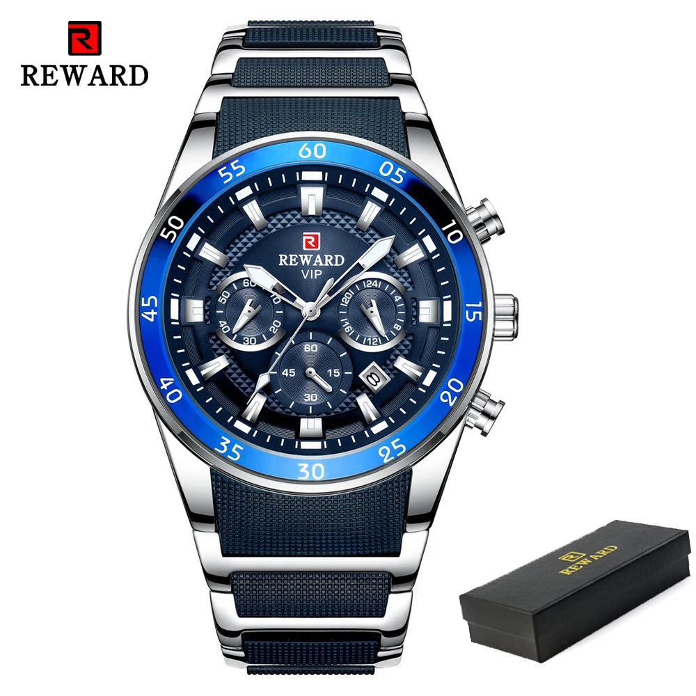 Reward VIP Men’s luxury Watch – Silver and Blue Stainless Steel – Mahalti GCC